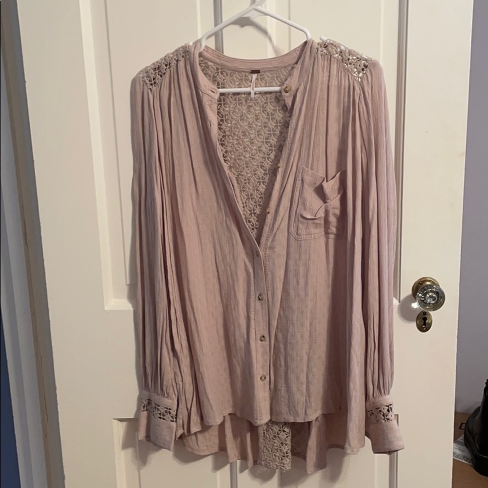 Free People Baby Pink Long Sleeve Top
